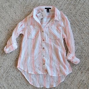 Pink and white striped button up